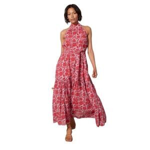 Cleobella Evereve Wilder Ankle Dress Halter Neck Maxi Red Purple Floral Size M